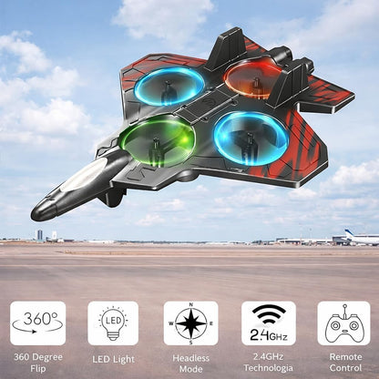 FLYMATE Foam Fighter Plane Toy with Dual Battery | Rechargeable Flying Glider Airplane for Kids | Hand Launch Foam Aircraft with LED Lights | Outdoor Indoor Fun Toy for Boys & Girls