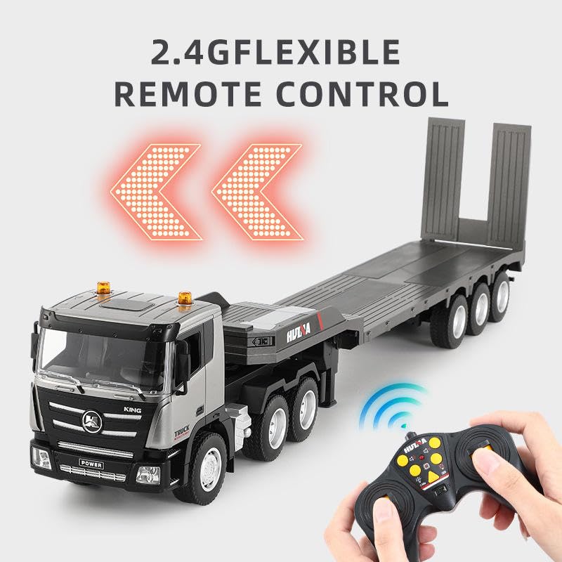 Huina 1318 9 Channel RC Truck with Trailer, 2.4GHz Remote Control, Lights & Sound, Full Function Toy Truck for Kids