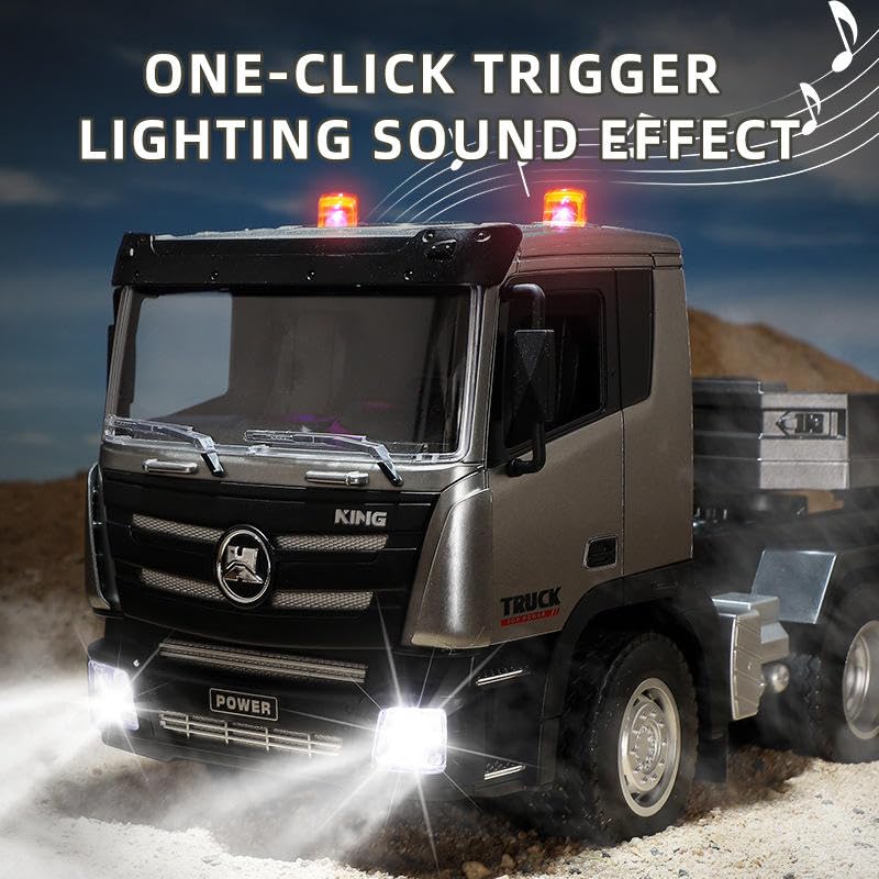 Huina 1318 9 Channel RC Truck with Trailer, 2.4GHz Remote Control, Lights & Sound, Full Function Toy Truck for Kids