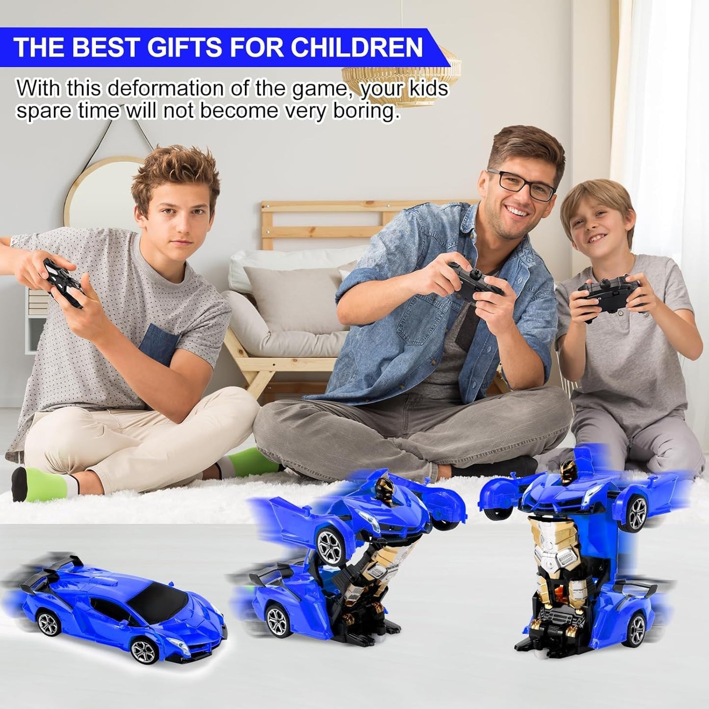 2-in-1 Remote Control Transforming Robot Car Toy – One-Button Deformation RC Sports Car with 360° Drifting
