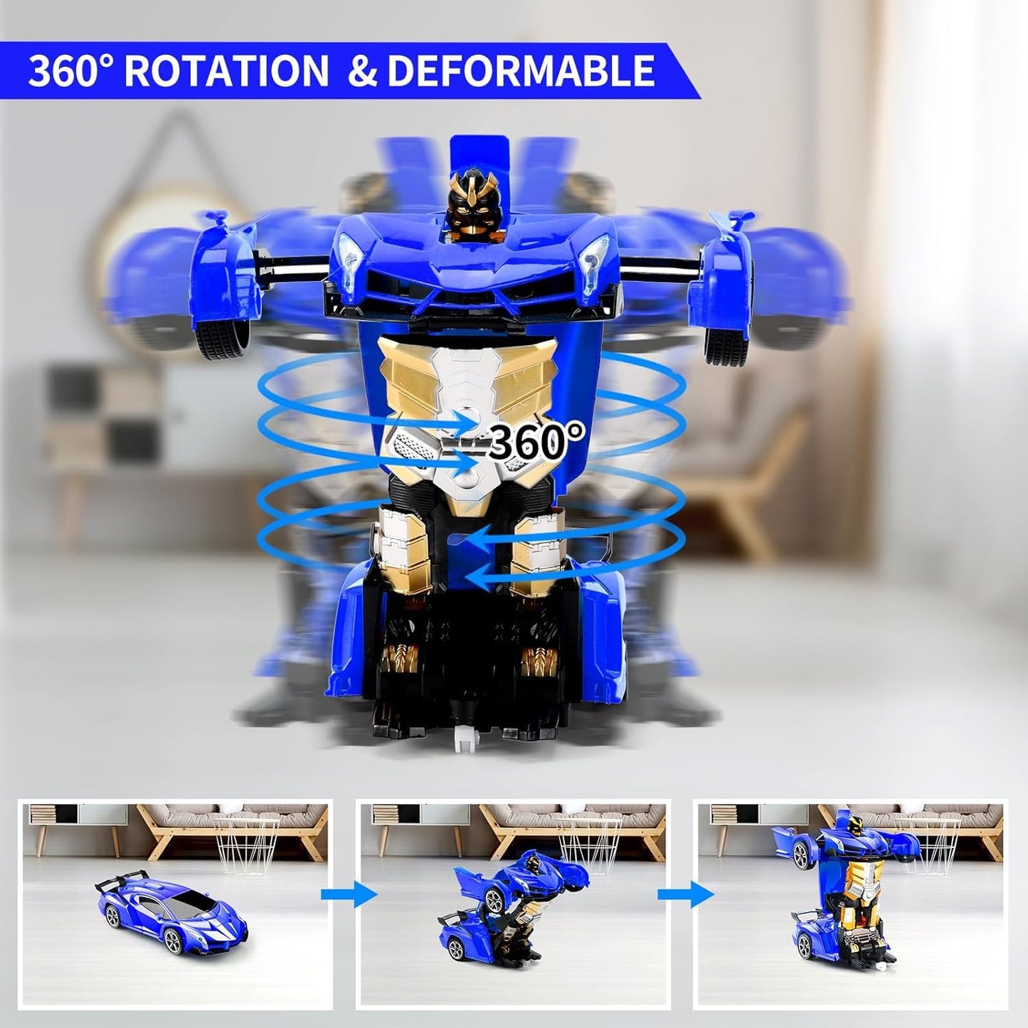 2-in-1 Remote Control Transforming Robot Car Toy – One-Button Deformation RC Sports Car with 360° Drifting