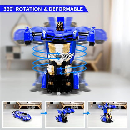 2-in-1 Remote Control Transforming Robot Car Toy – One-Button Deformation RC Sports Car with 360° Drifting