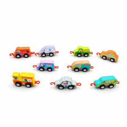 9-Piece Wooden Magnetic Toy Cars and Vehicles Set for Toddlers | Montessori Educational Number & Animal Matching Train Set | Preschool Learning Pull-Along Toy Vehicles for Boys and Girls Ages 2+