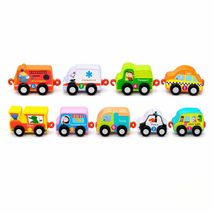 9-Piece Wooden Magnetic Toy Cars and Vehicles Set for Toddlers | Montessori Educational Number & Animal Matching Train Set | Preschool Learning Pull-Along Toy Vehicles for Boys and Girls Ages 2+