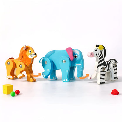 Wooden Animal Toys Set for Kids | Flexible Articulated Wooden Animals |Fine Motor Skills & Imaginative Play | Lion, Elephant, Dinosaur, Zebra, Hippo & More