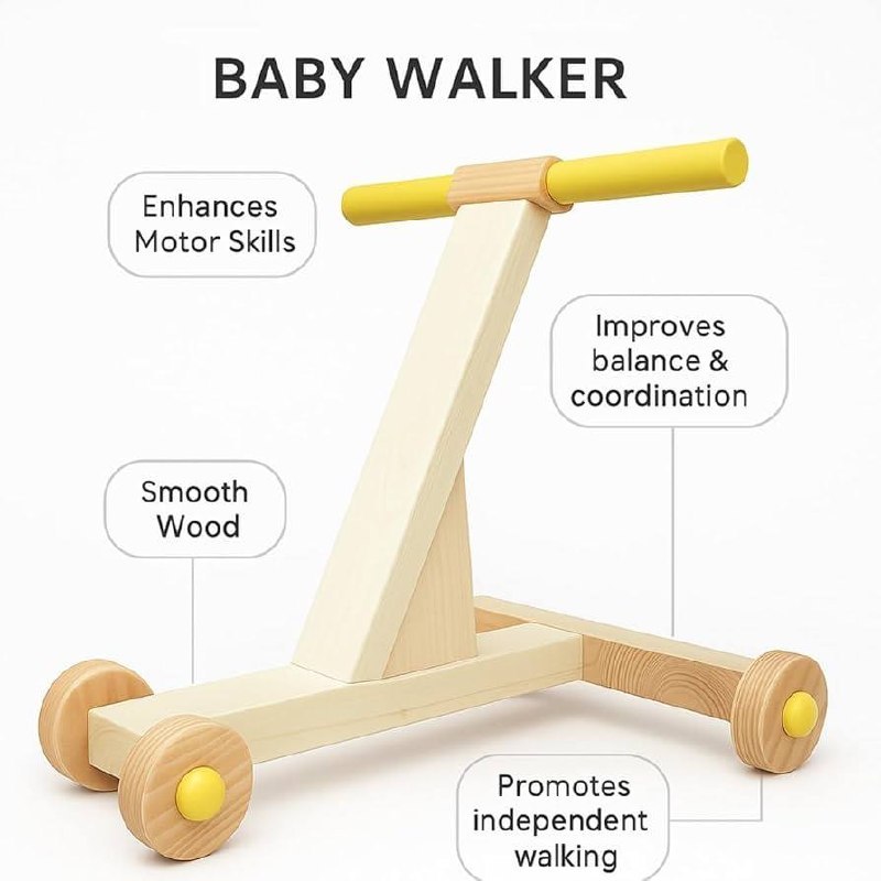 Premium Wooden Baby Walker for Toddlers – Wooden Push Toy to Promote Independent Walking, Balance, & Coordination – Smooth Eco-Friendly Wood Activity Walker for Infants and Boys & Girls