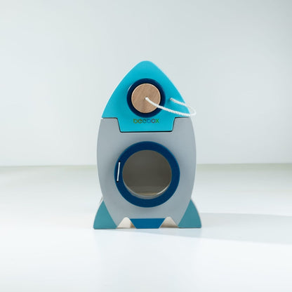Wooden Montessori Activity Cube Rocket Shape | 5-in-1 Educational Learning Toy | Shape Sorter, Abacus Beads, Rotating Gears & Sensory Play | Early Development Toy for Kids 1-3 Years