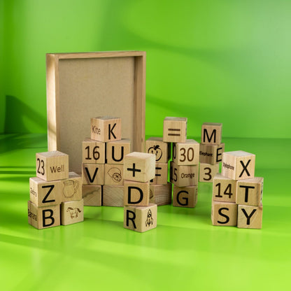 Wooden Alphabet & Number Learning Blocks with Storage Tray | Educational ABC & 123 Building Blocks | Montessori Early Learning Toy for Kids | Wooden Stacking Puzzle Gift for Boys & Girls
