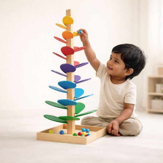 Premium Montessori Wooden Rainbow Marble Run Tree | Musical Singing Tree Tower Sensory Toy for Toddlers & Kids – Early STEM Learning, Color Recognition & Fine Motor Skill Development
