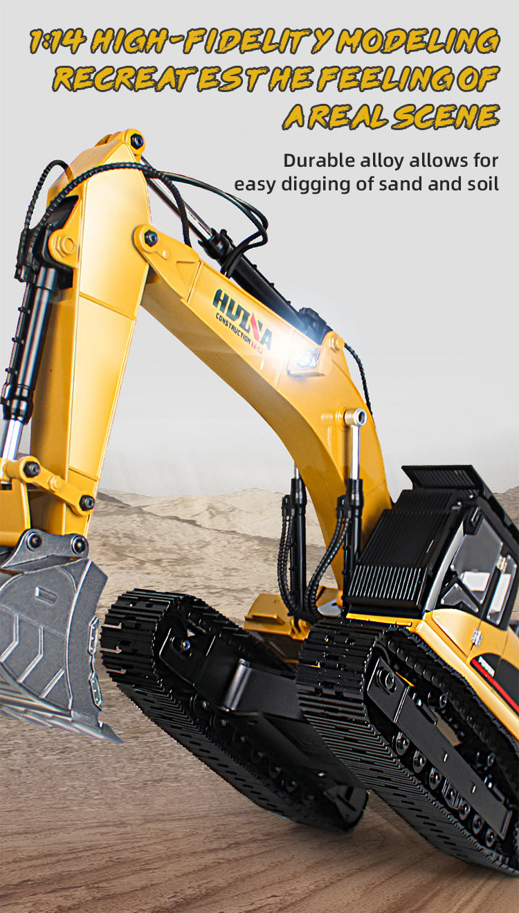 HUINA 1:14 Scale RC Excavator, 2.4G 32-Channel Wireless Remote Control Construction Toy with 680° Rotation & 5 Attachments