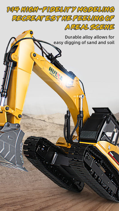 HUINA 1:14 Scale RC Excavator, 2.4G 32-Channel Wireless Remote Control Construction Toy with 680° Rotation & 5 Attachments