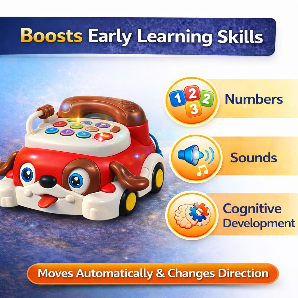 Kids Puppy Push Phone Toy with Lights & Sounds | Pull Along Learning Toy for Toddlers | Interactive Educational Musical Phone Car | Early Development Toy for Boys & Girls 12+ Months