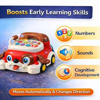 Kids Puppy Push Phone Toy with Lights & Sounds | Pull Along Learning Toy for Toddlers | Interactive Educational Musical Phone Car | Early Development Toy for Boys & Girls 12+ Months
