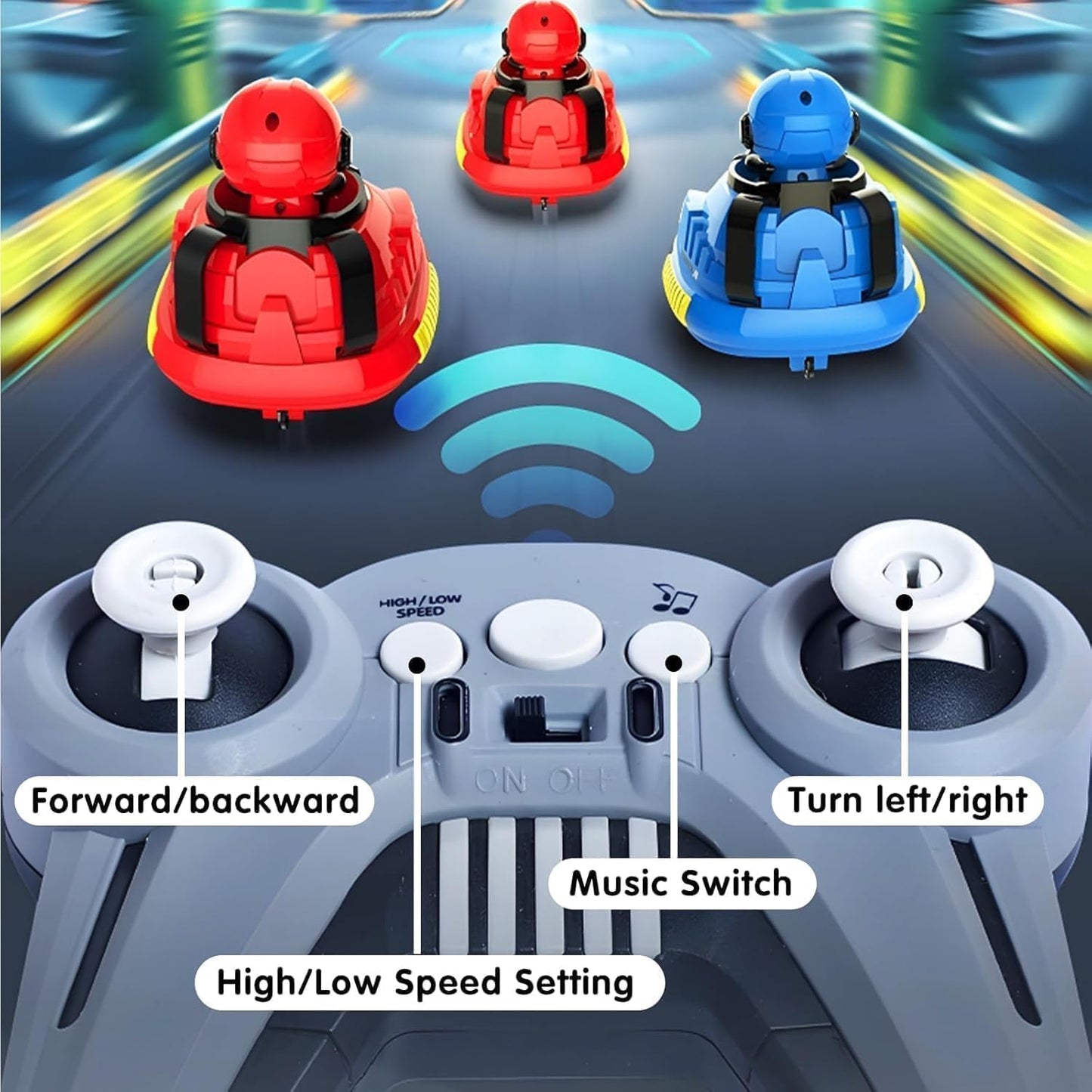 2 Player RC Bumper Cars for Kids, Rechargeable Remote Control Battle Bumper Car Set with Ejecting Drivers, 2.4GHz Wireless, 360° Spin, Lights & Sounds, USB Charging Toy Gift for Boys & Girls 3+ Years