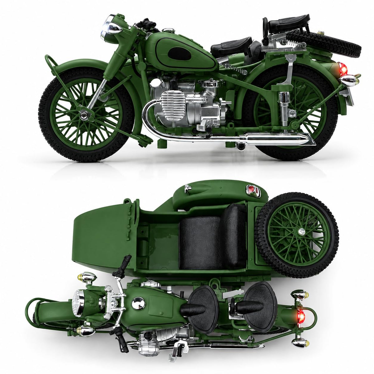 Vintage Military Style Sidecar Motorcycle – Classic Green Retro Trike