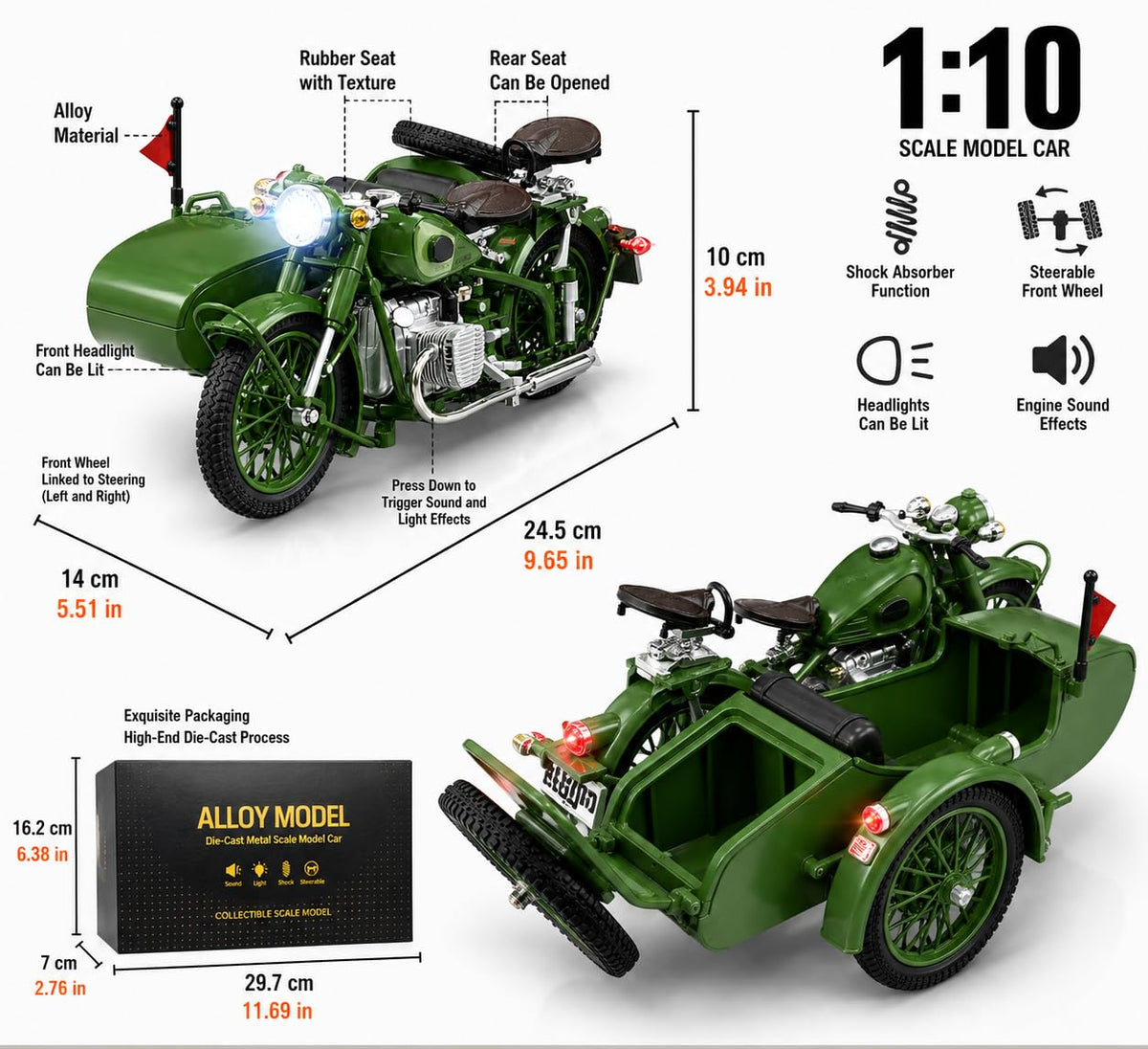 Vintage Military Style Sidecar Motorcycle – Classic Green Retro Trike