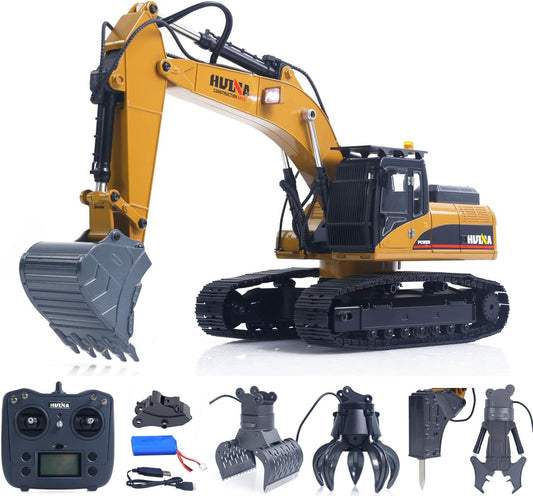 HUINA 1:14 Scale RC Excavator, 2.4G 32-Channel Wireless Remote Control Construction Toy with 680° Rotation & 5 Attachments