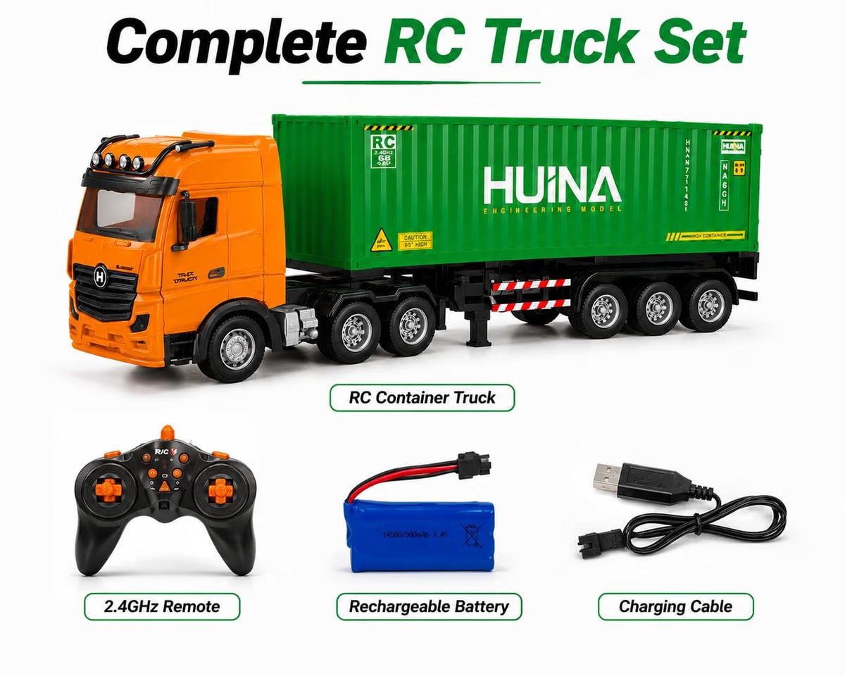 HUINA 1317 1:18 RC Container Truck – 9 Channel 2.4GHz Remote Control Container Truck with LED & Sound