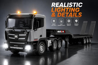 Huina 1318 9 Channel RC Truck with Trailer, 2.4GHz Remote Control, Lights & Sound, Full Function Toy Truck for Kids
