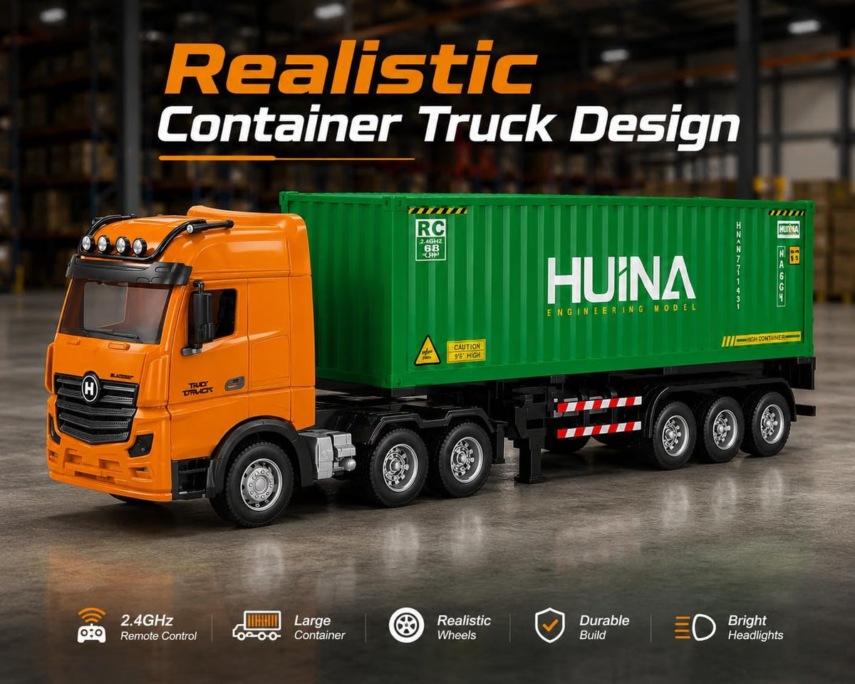 HUINA 1317 1:18 RC Container Truck – 9 Channel 2.4GHz Remote Control Container Truck with LED & Sound