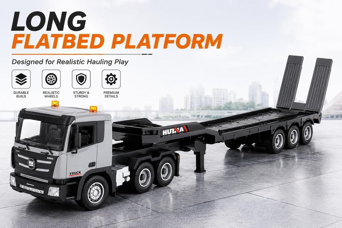 Huina 1318 9 Channel RC Truck with Trailer, 2.4GHz Remote Control, Lights & Sound, Full Function Toy Truck for Kids