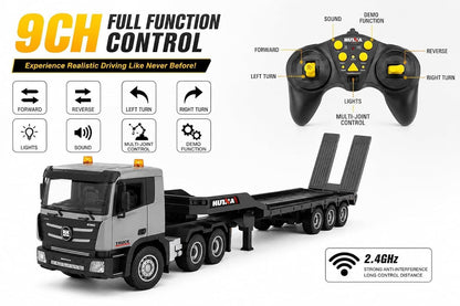Huina 1318 9 Channel RC Truck with Trailer, 2.4GHz Remote Control, Lights & Sound, Full Function Toy Truck for Kids