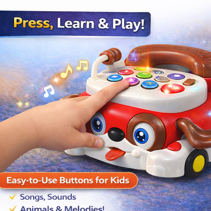 Kids Puppy Push Phone Toy with Lights & Sounds | Pull Along Learning Toy for Toddlers | Interactive Educational Musical Phone Car | Early Development Toy for Boys & Girls 12+ Months