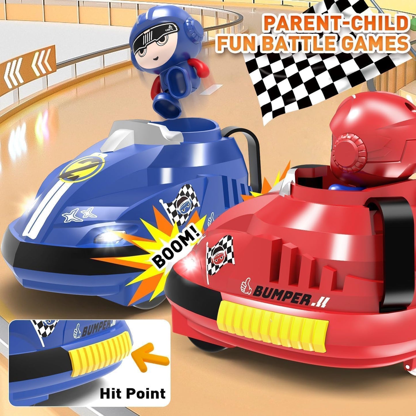 2 Player RC Bumper Cars for Kids, Rechargeable Remote Control Battle Bumper Car Set with Ejecting Drivers, 2.4GHz Wireless, 360° Spin, Lights & Sounds, USB Charging Toy Gift for Boys & Girls 3+ Years