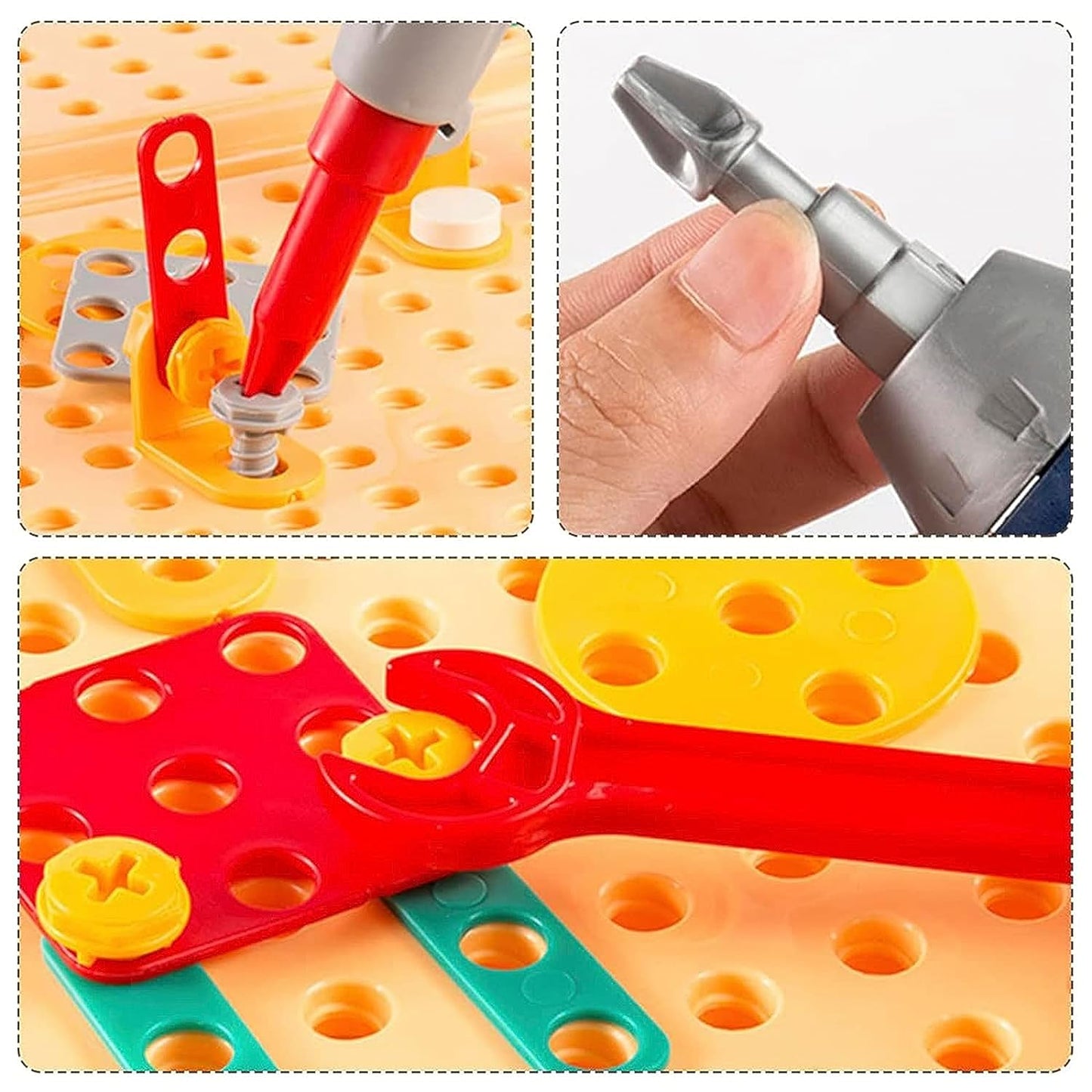 Kids STEM Take Apart Toy Drill Kit – 2-in-1 Mosaic Puzzle Pegboard & Creative Building Blocks Set with Electric Toy Drill, Bear Storage Case, Engineering Educational Toy for Boys & Girls Ages 3+