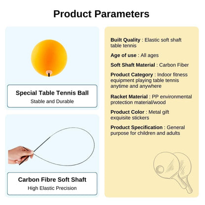 Table Tennis Rebound Trainer Set with 2 Paddles, 2 Balls & Adjustable Elastic Pole | Indoor Outdoor Ping Pong Practice Training Toy for Kids & Beginners