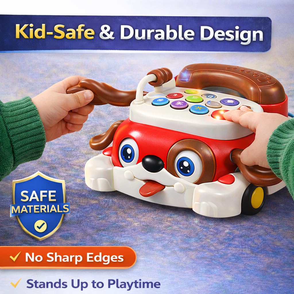 Kids Puppy Push Phone Toy with Lights & Sounds | Pull Along Learning Toy for Toddlers | Interactive Educational Musical Phone Car | Early Development Toy for Boys & Girls 12+ Months