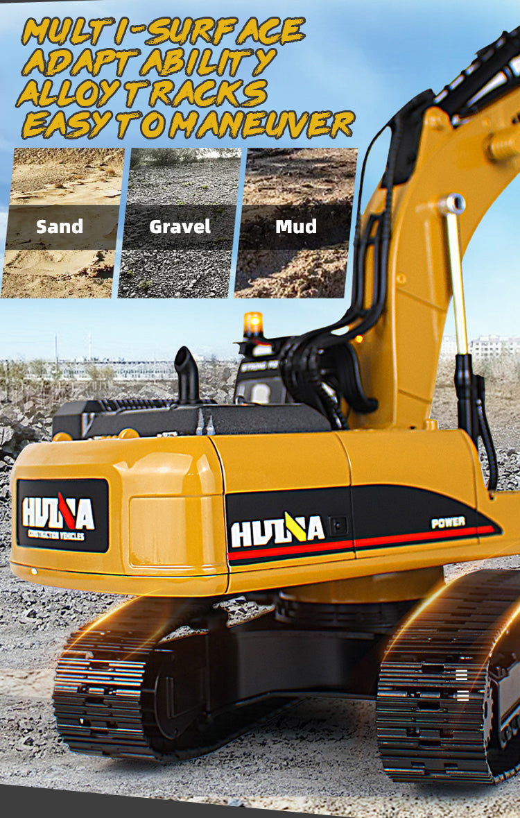 HUINA 1:14 Scale RC Excavator, 2.4G 32-Channel Wireless Remote Control Construction Toy with 680° Rotation & 5 Attachments