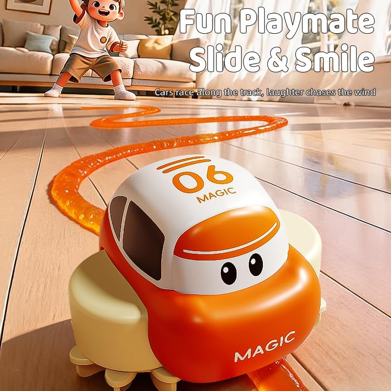 DIY Slime Track Car for Kids, Creative Slime Drawing Track Toy with Squeeze Syringe, Automatic Track Following Car, Fun Educational STEM Activity Toy for Boys & Girls
