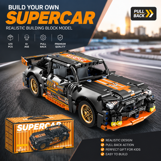470 PCS Pull Back Racing Sports Car Building Blocks Set for Kids, DIY Model Car Construction Toy, STEM Educational Brick Set, Pull Back Action Vehicle Toy for Boys & Girls Age 6+