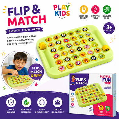 Flip & Match Memory Board Game for Kids 3+ Years | Educational Matching Game | Brain Development, Memory & Focus Training | Fun Family Learning Toy