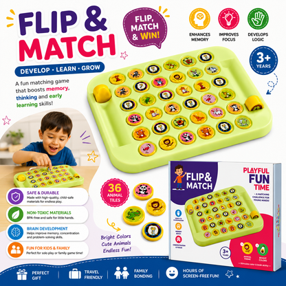 Flip & Match Memory Board Game for Kids 3+ Years | Educational Matching Game | Brain Development, Memory & Focus Training | Fun Family Learning Toy