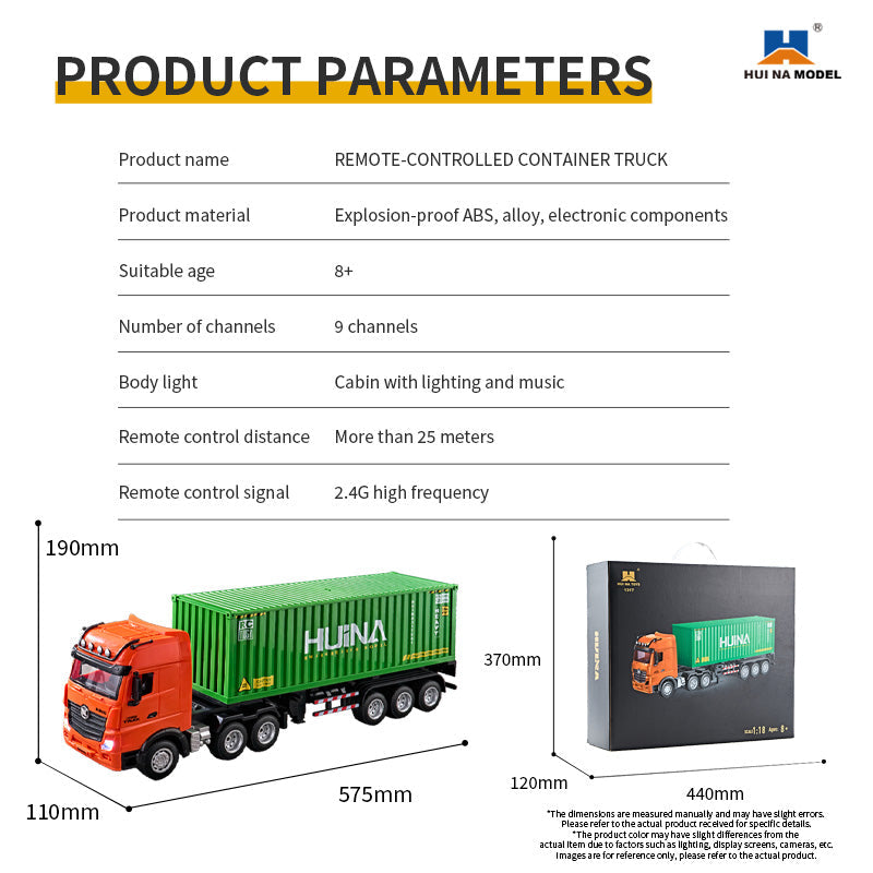 HUINA 1317 1:18 RC Container Truck – 9 Channel 2.4GHz Remote Control Container Truck with LED & Sound