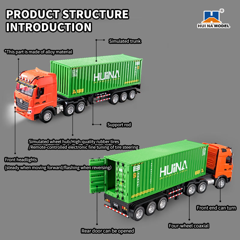 HUINA 1317 1:18 RC Container Truck – 9 Channel 2.4GHz Remote Control Container Truck with LED & Sound