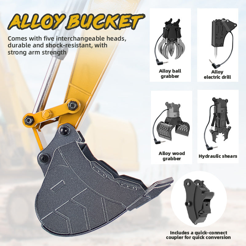 HUINA 1:14 Scale RC Excavator, 2.4G 32-Channel Wireless Remote Control Construction Toy with 680° Rotation & 5 Attachments