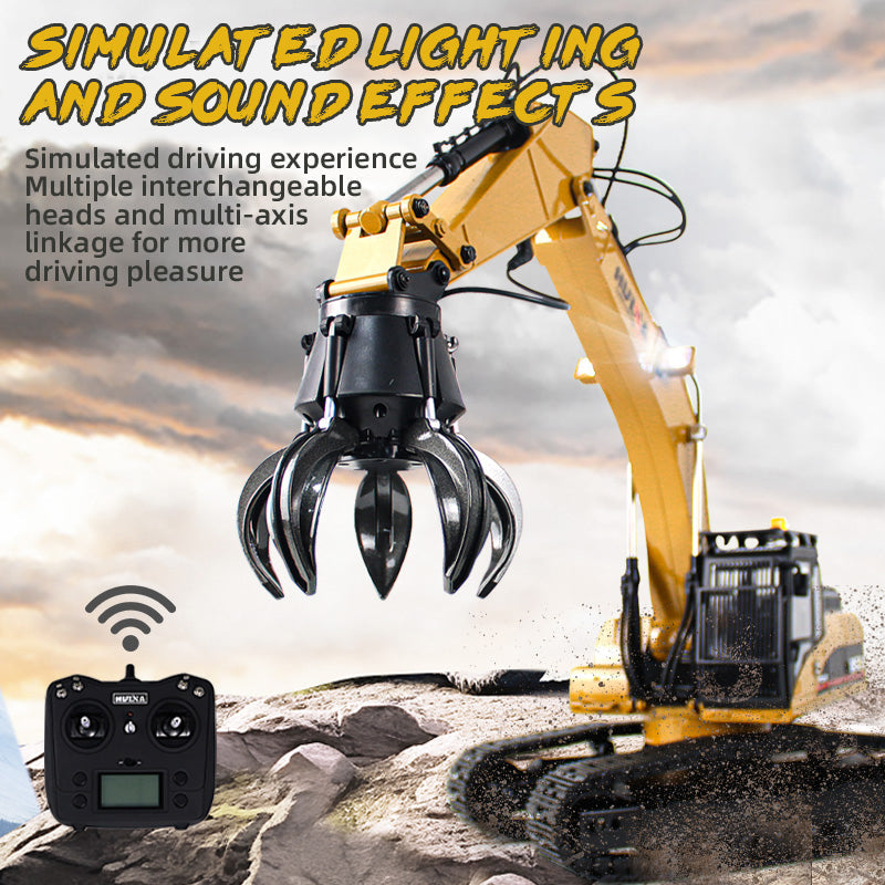 HUINA 1:14 Scale RC Excavator, 2.4G 32-Channel Wireless Remote Control Construction Toy with 680° Rotation & 5 Attachments