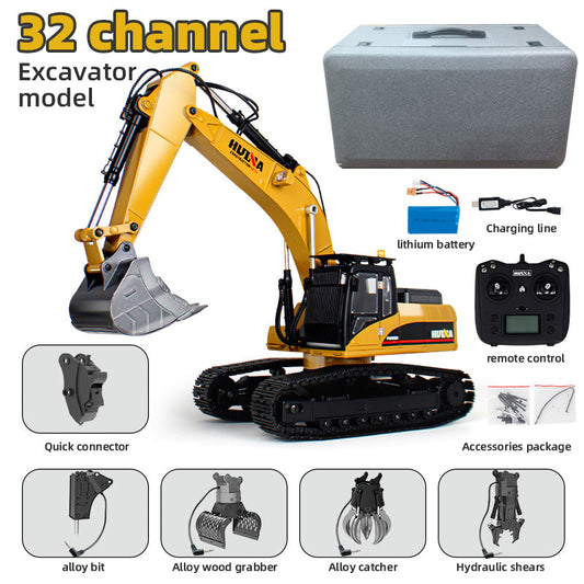 HUINA 1:14 Scale RC Excavator, 2.4G 32-Channel Wireless Remote Control Construction Toy with 680° Rotation & 5 Attachments