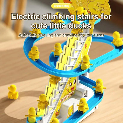 Little Cute Duck Track Park Automatic Climbing Duck Toy with Music & LED Lights | Battery Operated Duck Stair Climbing Track Toy for Kids