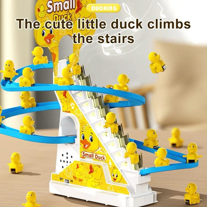Little Cute Duck Track Park Automatic Climbing Duck Toy with Music & LED Lights | Battery Operated Duck Stair Climbing Track Toy for Kids