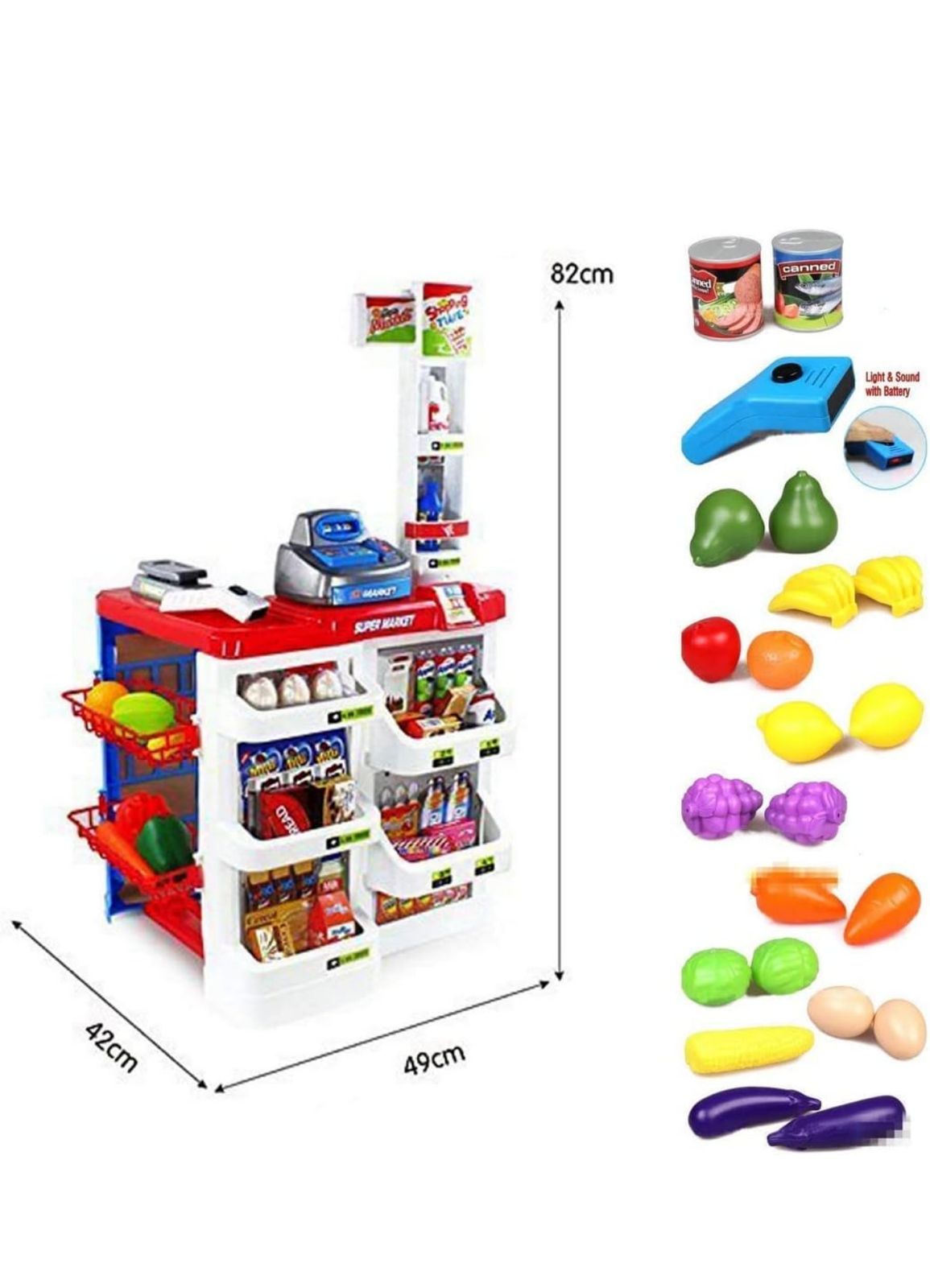 Kids Supermarket Checkout Playset with Scanner, Cash Register, Shopping Cart & Grocery Accessories | Pretend Play Toy for Boys & Girls | Educational Role Play Toy