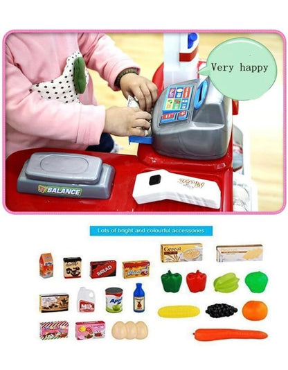 Kids Supermarket Checkout Playset with Scanner, Cash Register, Shopping Cart & Grocery Accessories | Pretend Play Toy for Boys & Girls | Educational Role Play Toy
