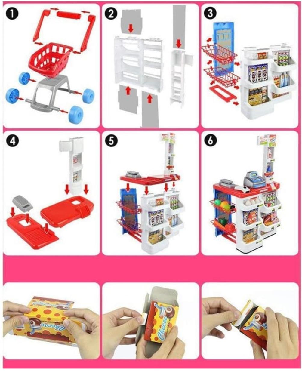 Kids Supermarket Checkout Playset with Scanner, Cash Register, Shopping Cart & Grocery Accessories | Pretend Play Toy for Boys & Girls | Educational Role Play Toy