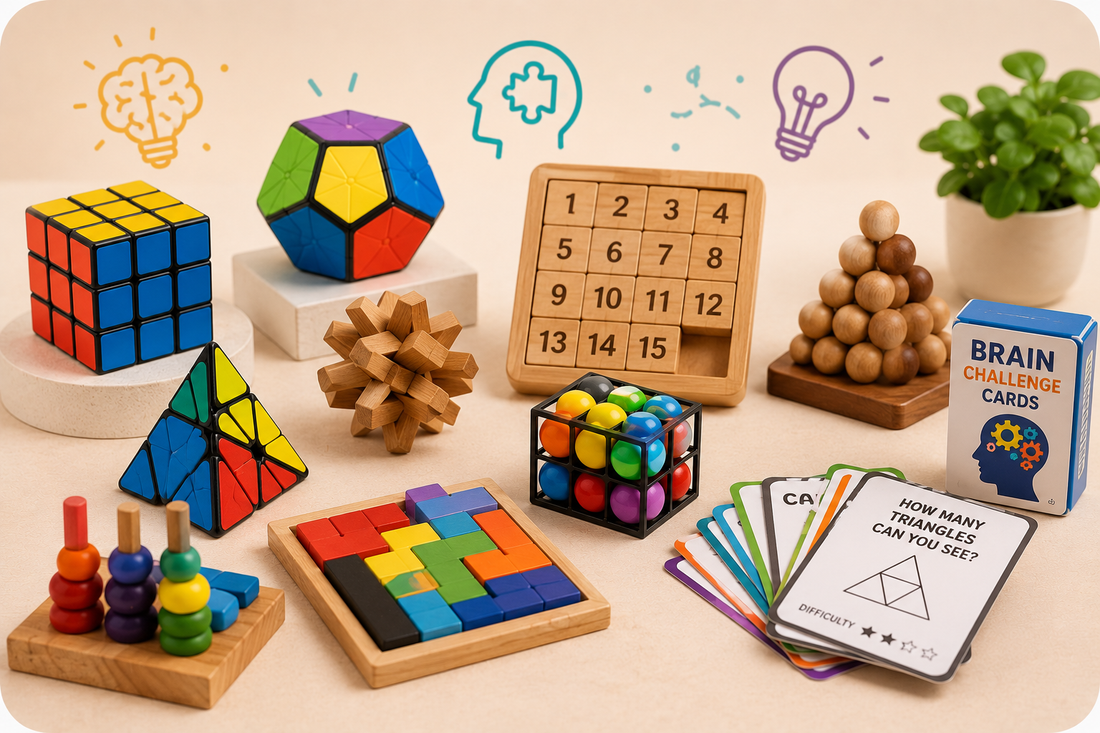 Wooden learning toys in a playroom