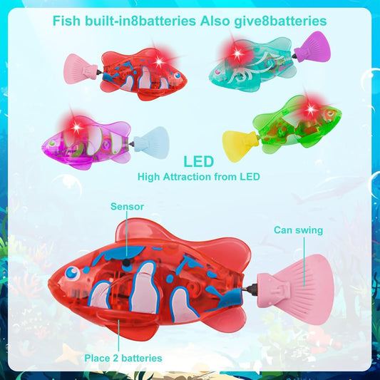 2PCS Interactive Swimming Fish Toy for Kids | Automatic Moving Fish with LED Lights, Motion Sensor & Swinging Tail | Battery Operated Electric Fish Toy 2pcs set( Random Colors)