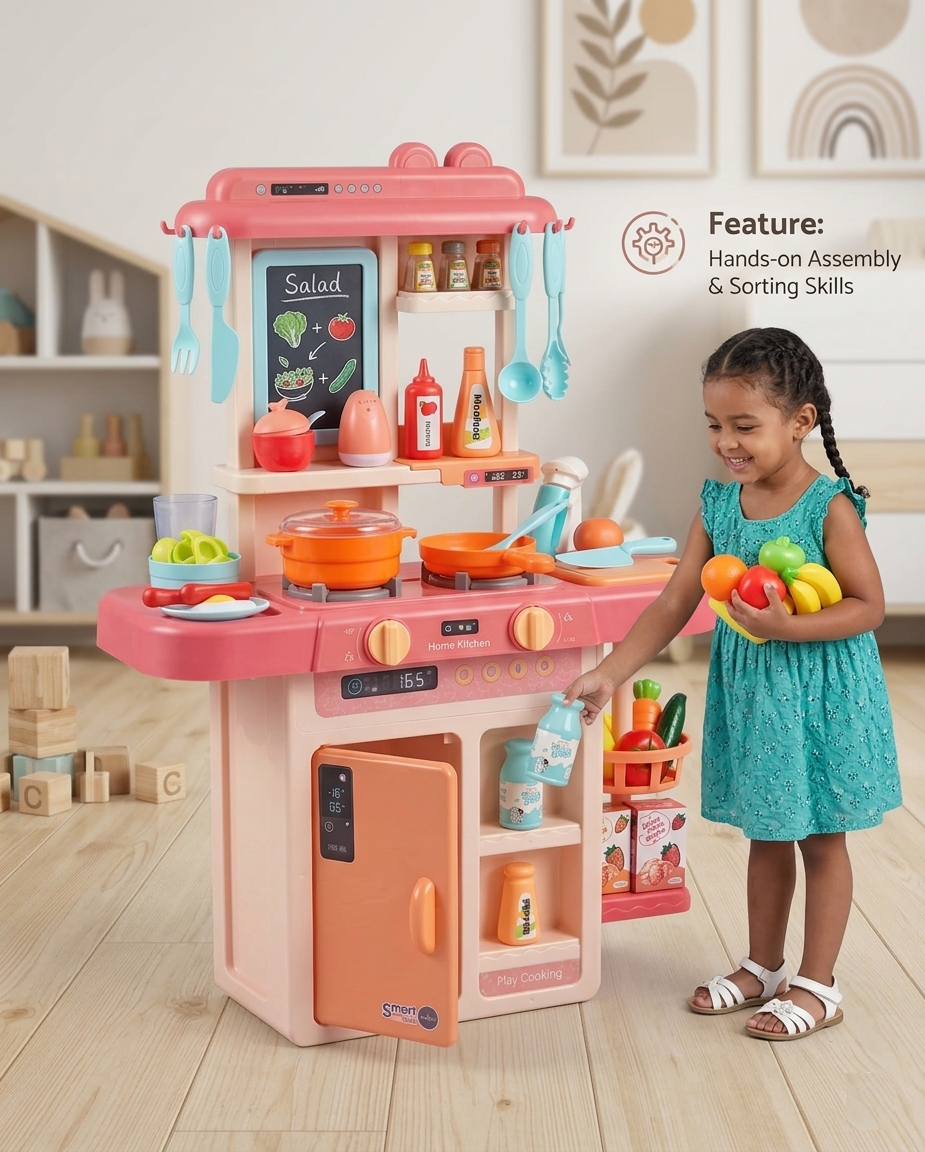 Little Chef's Smart Kitchen: 42-Piece Pretend Play Kitchen Set with Real Steam, Sound, and Water Functions